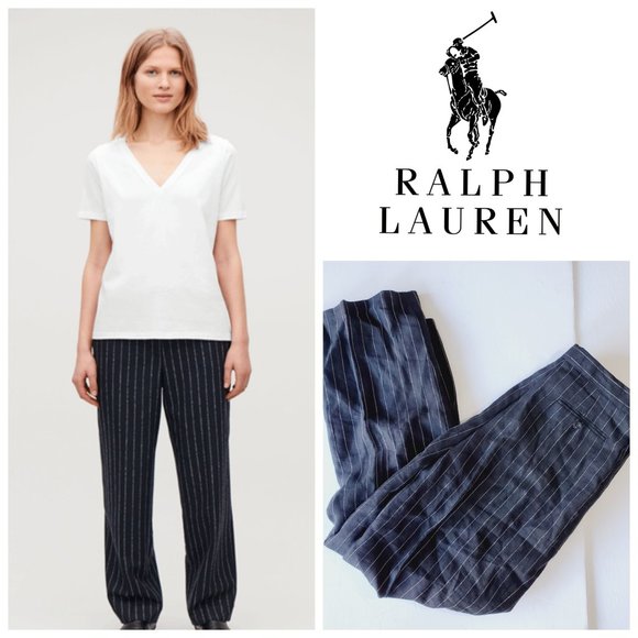 RALPH LAUREN 100% Linen High Rise Pinstriped Pants - Picture 1 of 7